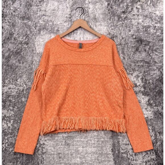 Raquel Allegra Sweater 2 / Large Womens Orange Cashmere Blend Pullover Fringe - Picture 1 of 8